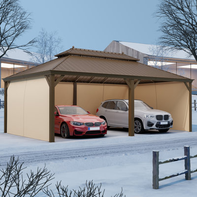 22 Ft. W x 14 Ft. D Carport Galvanized Steel Portable Garage Storage Shed Canopy