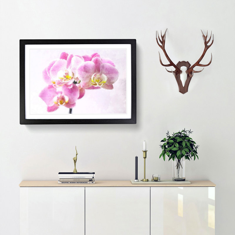Pink Orchid Flower - Single Picture Frame Print on MDF, Black, 33cm H x 45cm W x 2cm D