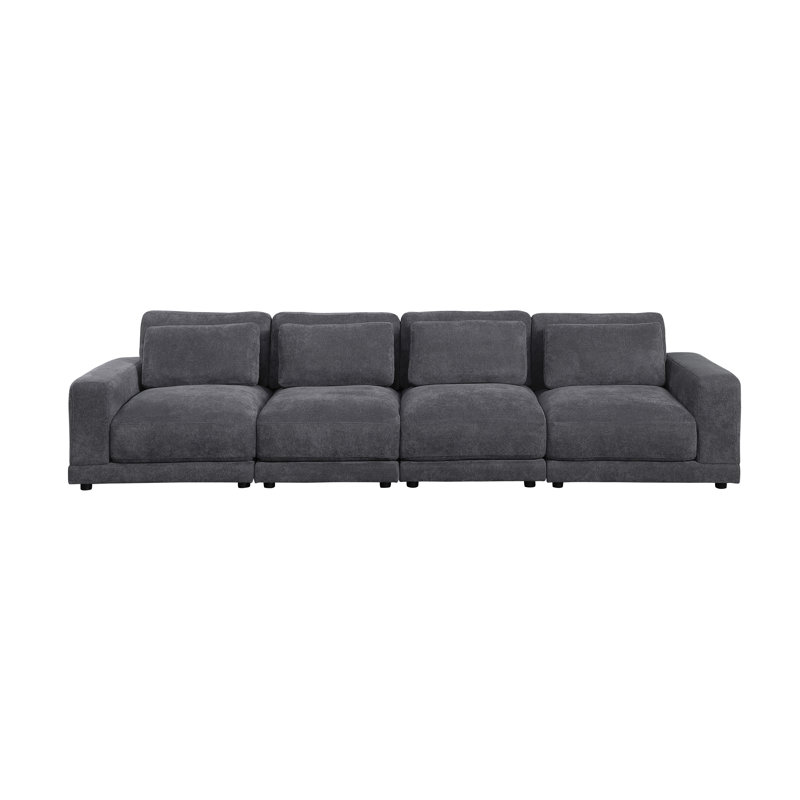 135 " Velvet and Linen Blend Sofa, Dark Gray