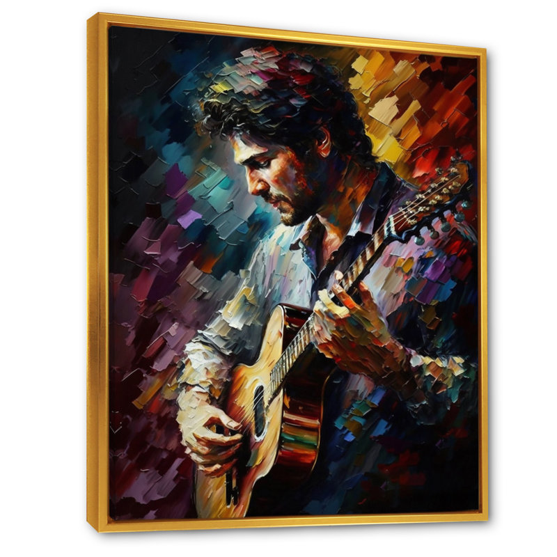 Joueur de guitare I - reproduction sur toile, L 30 po x H 40 po, Toile avec cadre flottant or