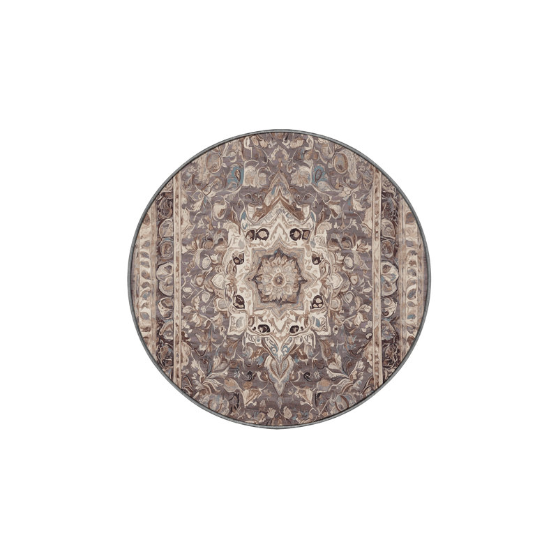 Tapis gris soyeux et moelleux, Rond 8 pi