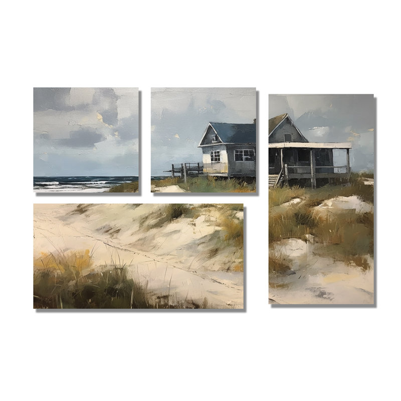 Beach House Tranquility I - Décoration murale grise 4 panneaux, Toile tendue, Ne s’applique pas
