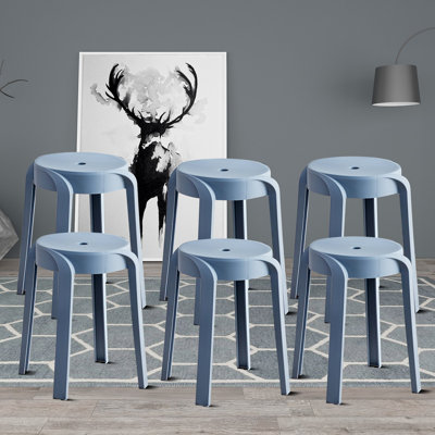 Nathalye Lightweight and Stackable Plastic Accent Stools, 6 Pcs/Set, For Indoor/Outdoor Use