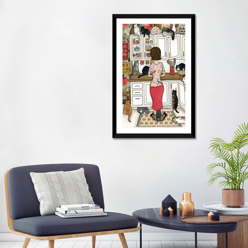 « Feed the Cats » par Jamie Morath-impression, H 32 po x l 24 po x P 1 po, Papier encadré noir, Blanc
