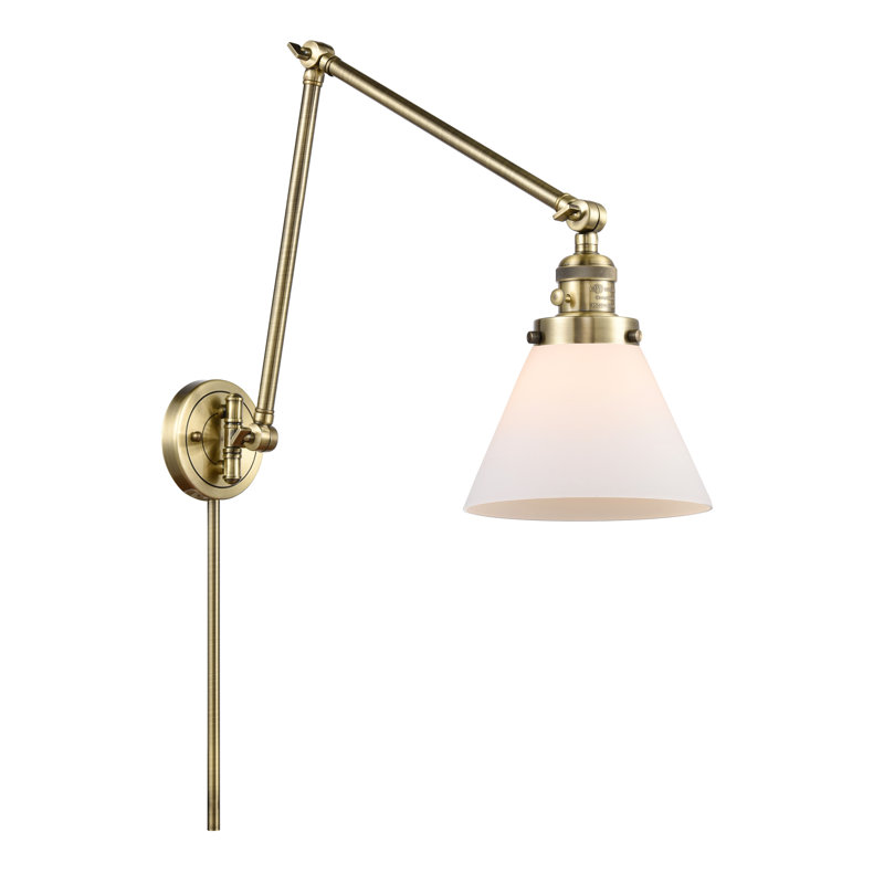 Cone 1 Light Swing Arm, Clear, 3.5 Watt Vintage LED Bulb, Antique Brass