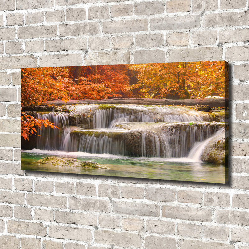 Waterfall In Autumn - Wrapped Canvas Print