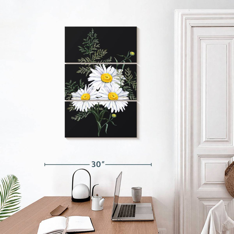 Harnek Daisy Bouquet sur fond noir, H 32 po x l 20 po