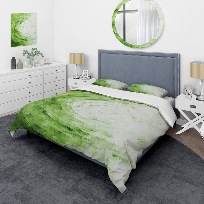 Vert vert blanc sauge - ensemble de housse de couette abstrait - microfibre de polyester
