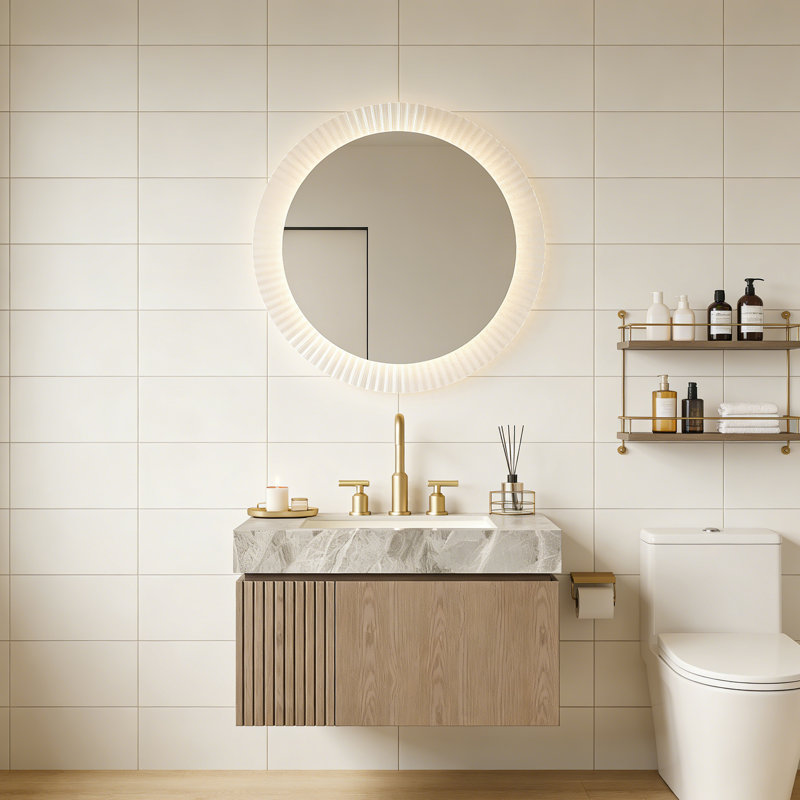 Meuble-lavabo flottant avec espace de rangement multifonctionnel et 3 trous de robinet pré-percés, 30", Marron clair