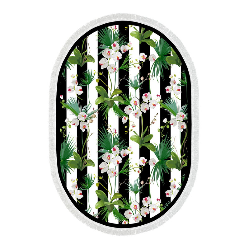 Tapis vert / blanc / noir en polyamide tissé à la machine Everest, Ovale 3 pi 3 po x 5 pi 3 po