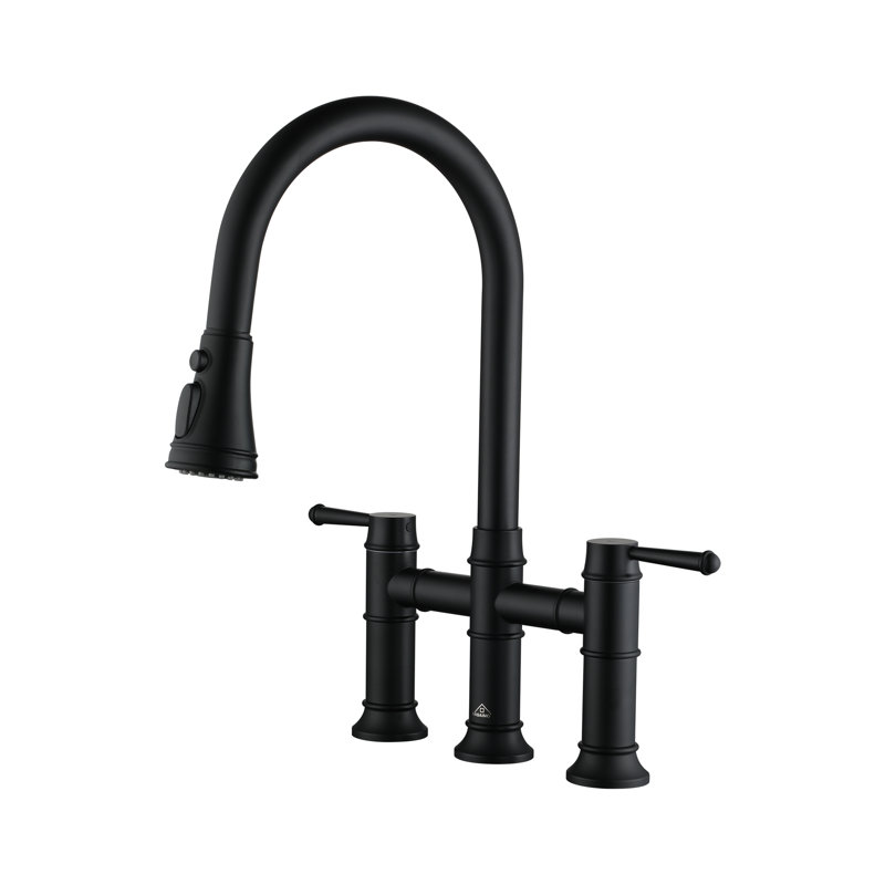 Sleek Pull Down Bridge Kitchen Faucet, Matte Black