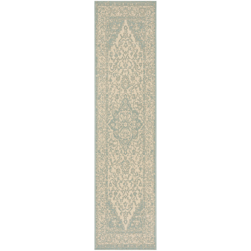 Tapis oriental crème / turquoise Danya, Tapis de couloir 2 pi 2 po x 12 pi