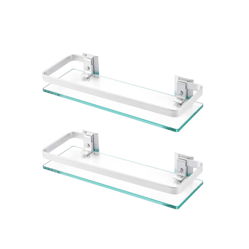 Bathroom Glass Shelf 2 Pack 35 cm, Wall Mounted Tempered Glass Shelves for Bathroom Silver