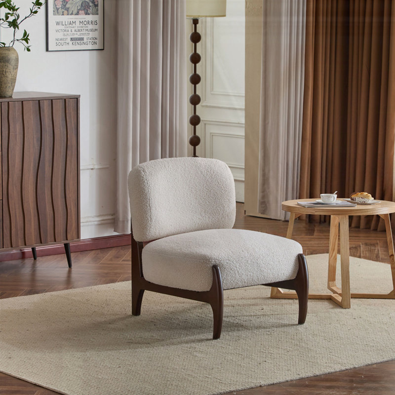 Armless Chair, Beige Boucle