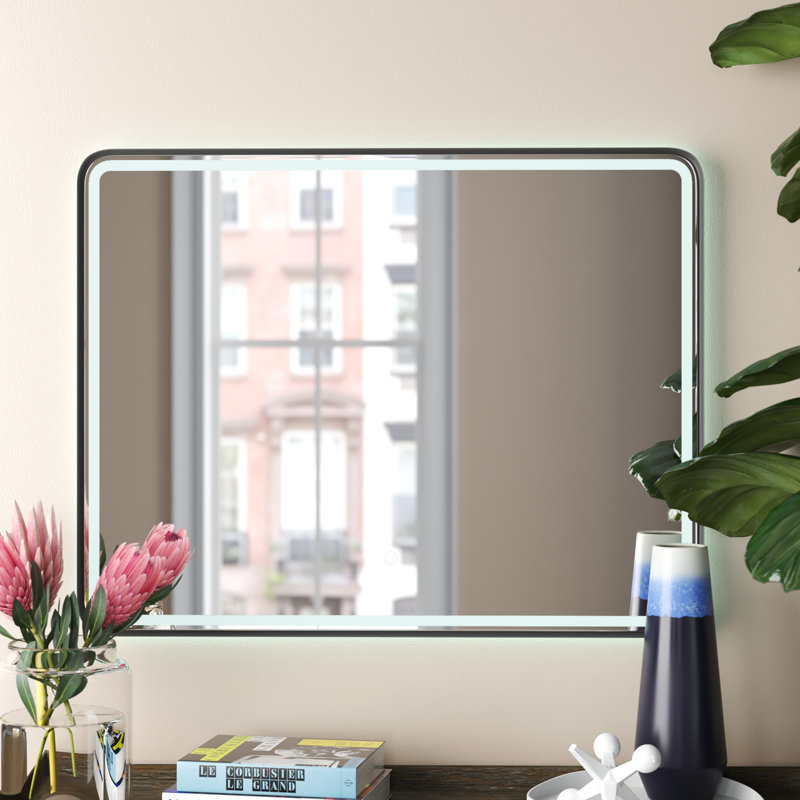 Miroir de salle de bain Ortegon, Noir mat, 32 po x 24 po