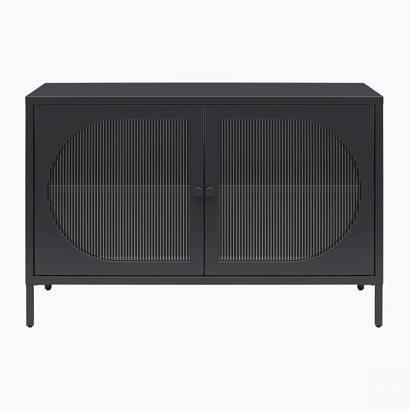 Armoire d'appoint 2 portes avec verre cannelé Luna, Noir