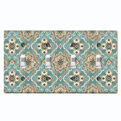 Couvercle de plaque d'interrupteur en métal; Bascule à 4 bandes US standard - motif floral damassé