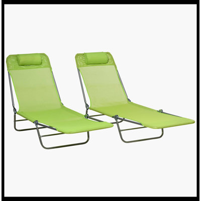 Méridiennes pliantes 2 pièces, chaises longues de bronzage de piscine de qualité supérieure, chaises longues d'extérieur avec dossier inclinable réglable à 6 positions, siège en filet respirant et appui-tête doux - idéales pour la plage, la cour et le patio (vert)