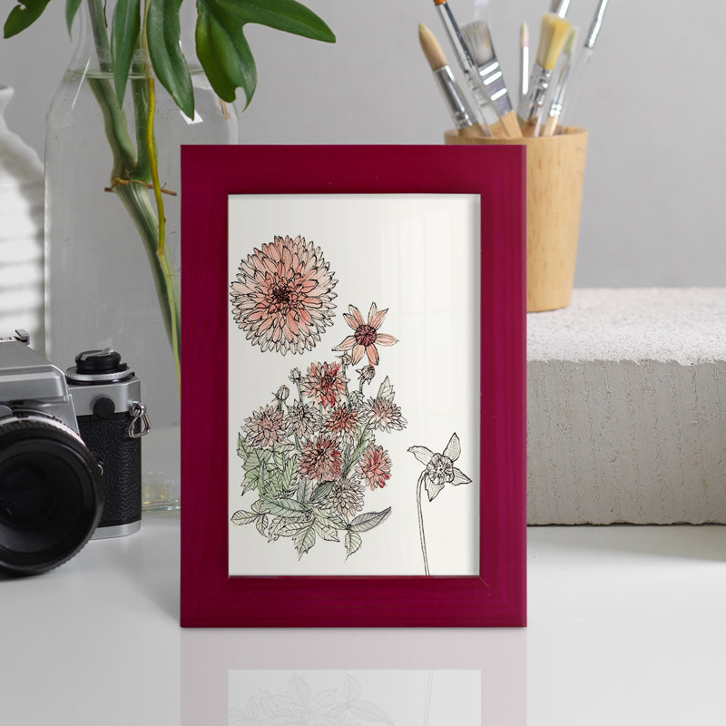 Étude de Dahlia - impression encadrée avec verre - bleu océan, Rouge, H 6 po x l 8 po x P 1 po