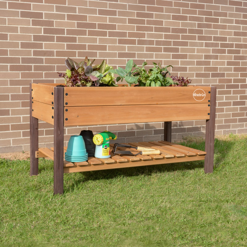 Miracle-Gro Wood 2 X 4 Ft. Raised Garden Planter With Shelf, 28" H x 46" W x 24" D