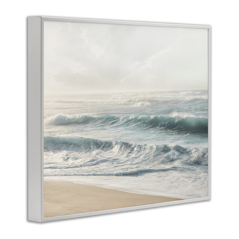 «Distant Beach View Giclee Art» par Mike Calascibetta, H 11 po x l 14 po, Giclée encadrée blanc bord de mer