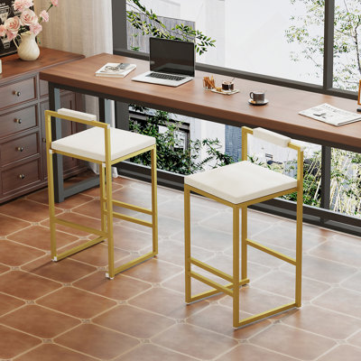 Set Of 2 Bar Stools With Backrest & Footrest Counter Height Velvet Upholstered Dining Chairs For Kitchen Island