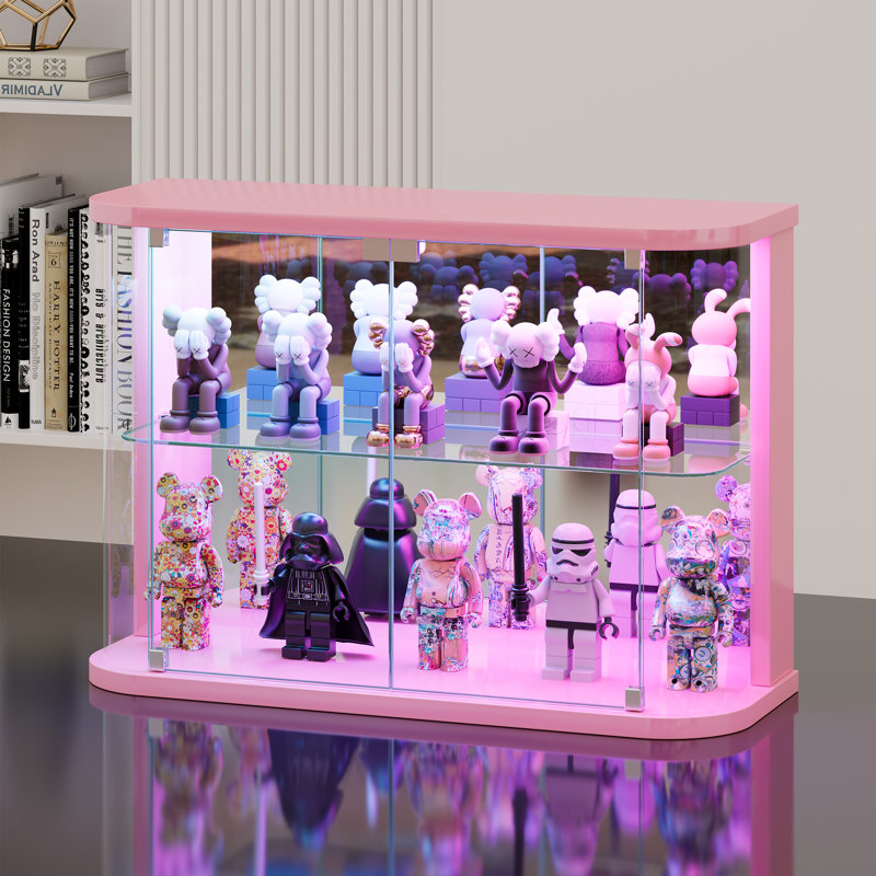 Small 2-Tier Display Cabinet With Music-Sync Lighting Modes, Pink