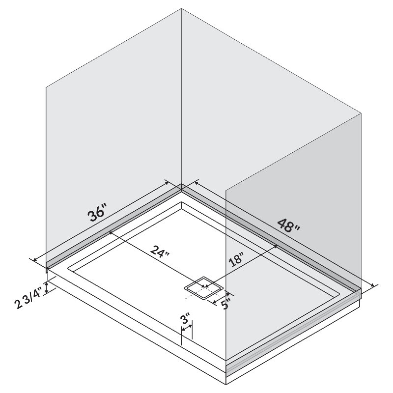 Glossy White Rectangular Shower Base with Center Drain