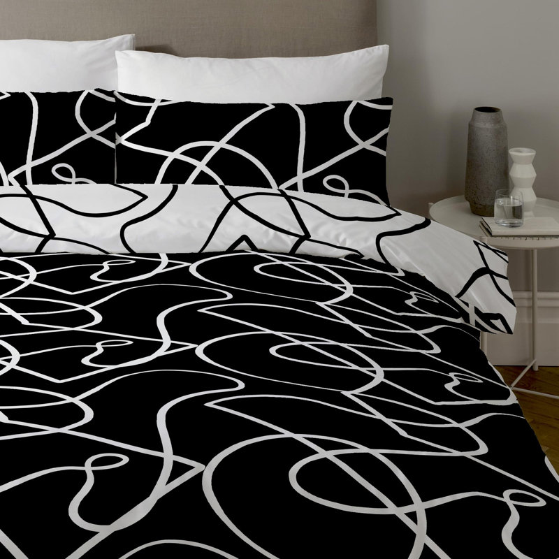 Alkistis Polyester Abstract Duvet Cover Set, Superking - 2 Standard Pillowcase, Black/White