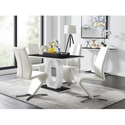Scottsmoor Modern High Gloss Halo 4 Seater Dining Table Set with Luxury Faux Leather Dining Chairs