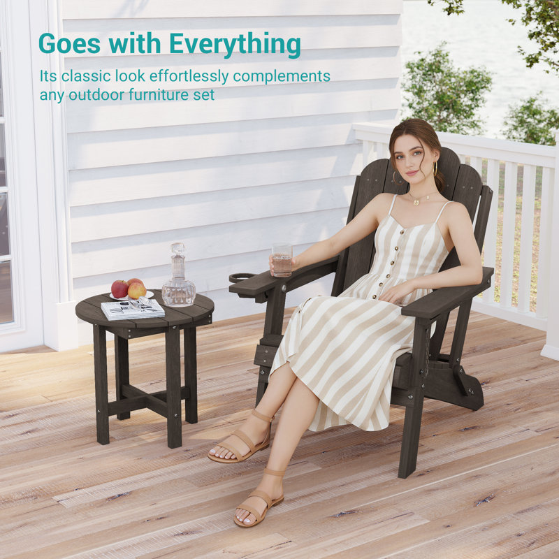 Round HDPE Plastic Wood Side Table – Durable Outdoor Accent Table for Patio, Garden, and Balcony, Brown
