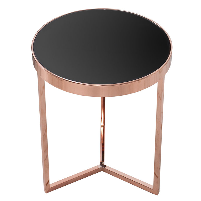 Courcelles Glass Top End Table, Black, Copper