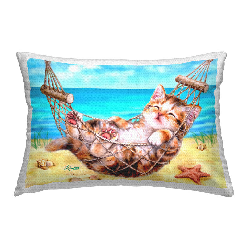 Coussin d'extérieur imprimé Kitten & Beach Hammock par Kayomi Harai