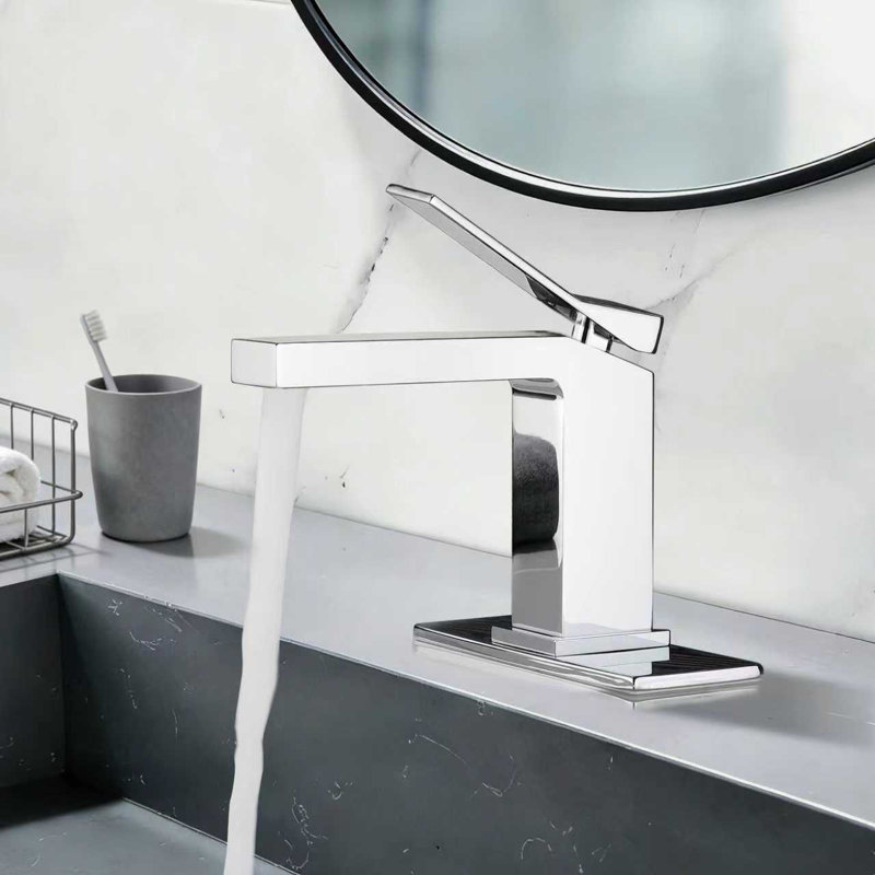 Robinet de lavabo de salle de bain monocorps et monocommande en laiton massif 6 "avec drain, Chrome poli, Drainage inclus