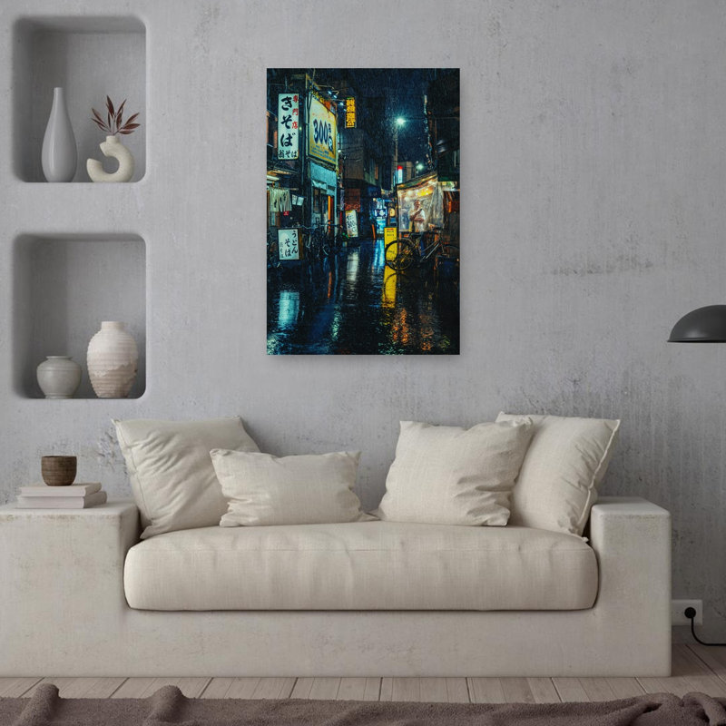 Tokyo Rainy Night Contemporary Wall Art Print 1 Piece Wrapped Canvas Wall Art, 91.44cm H x 60.96cm W