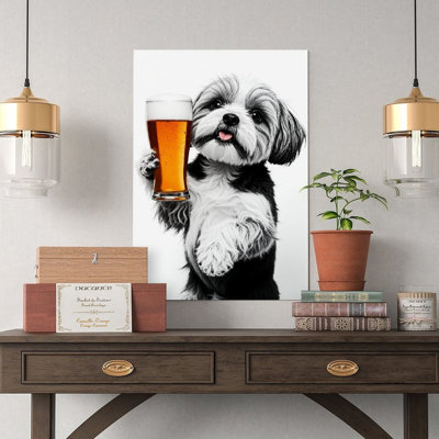 Canvas Wall Art Havanese Dog Drinking Beer Poster-2 Vintage Poster Print Home Decor