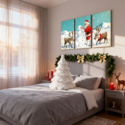Ensemble de 3 impressions sur toile de Noël, père Noël et bonhomme de neige avec renne