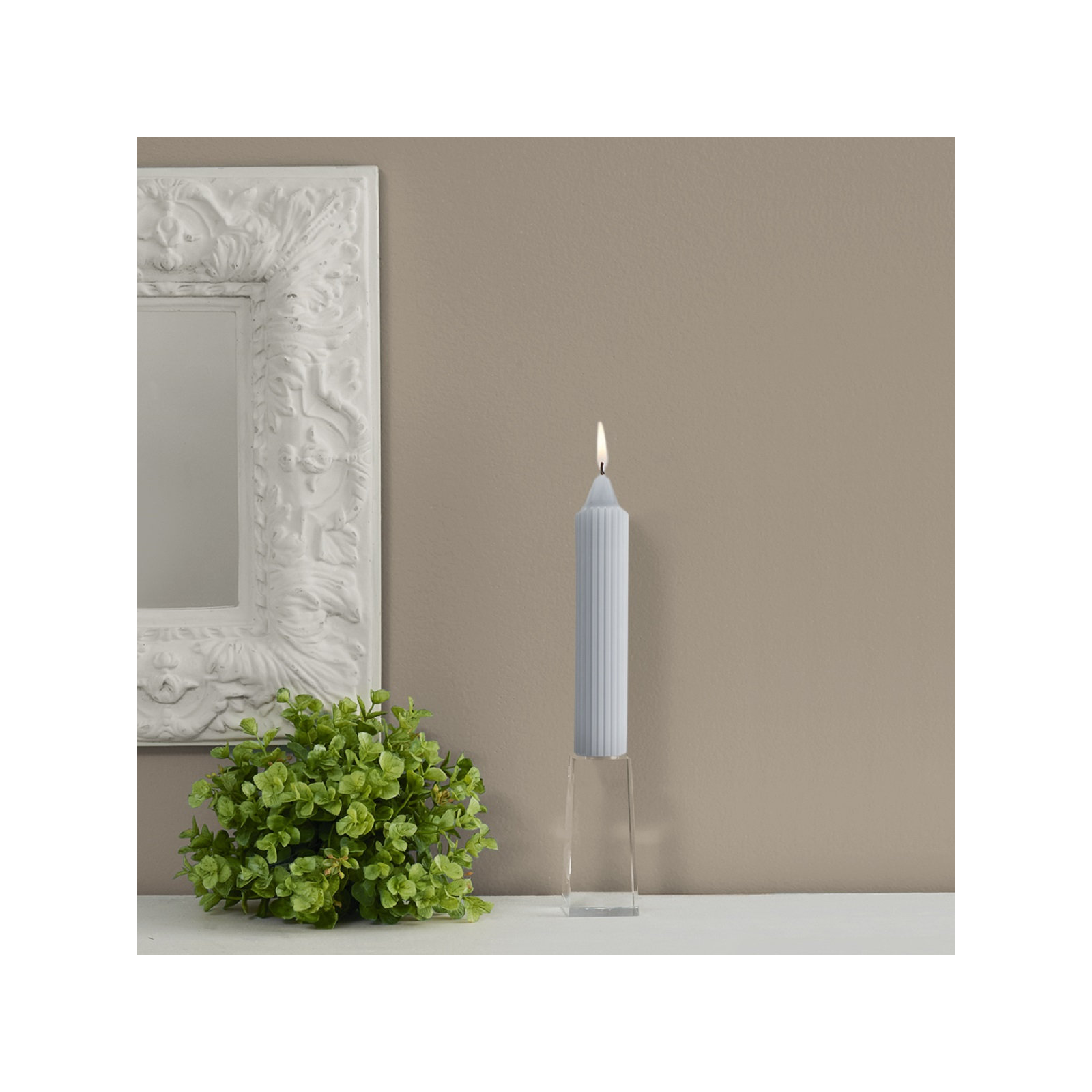 Grecian Collenette Unscented Taper Candle, 7" H x 1.25" W x 1.25" D, Gray