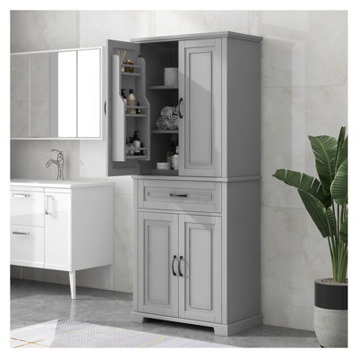 Grey Bathroom Storage Cabinet with Doors and Drawer, Adjustable Shelf, Multiple Storage Space for Bathroom Organization