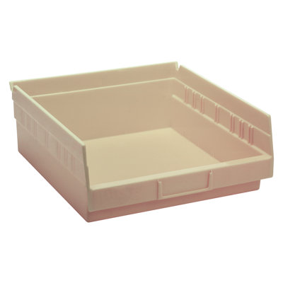 Economy shelf bin, nesting, includes (7) divider slots, rear hanglock, molded-in label holder, polypropylene, Made