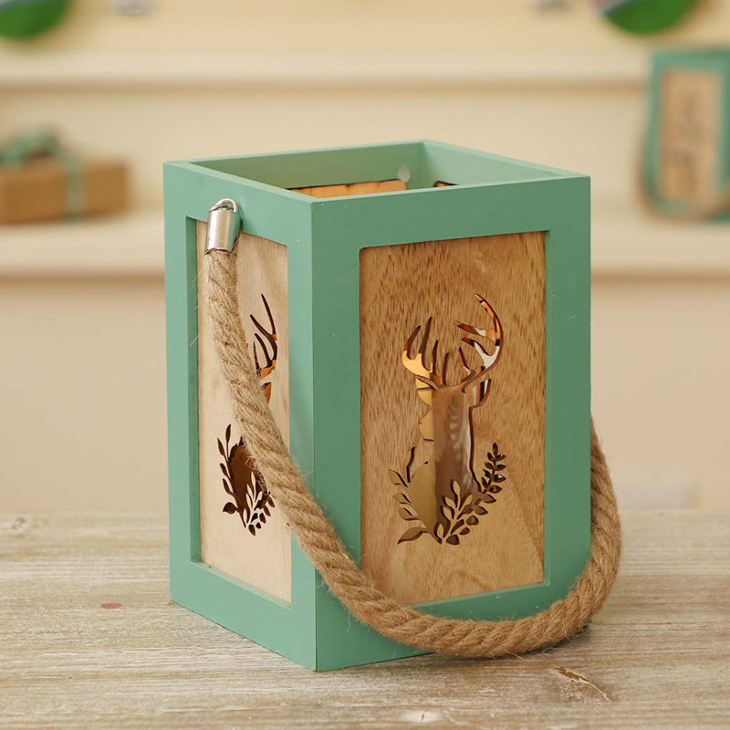 Wood Tabletop Lantern, Green