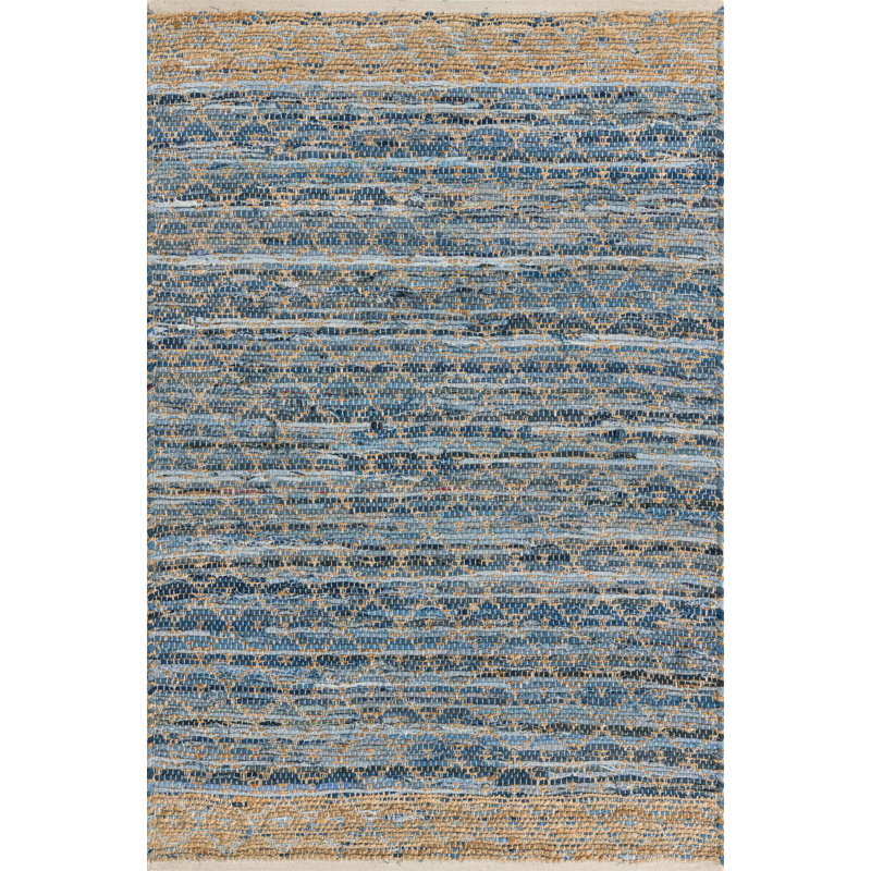 Tapis Denim Blue_Unique Loom Sand Chindi, Rectangle 4 pi 1 po x 6 pi 1 po