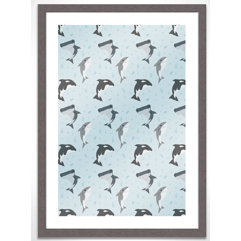 Happy Fish Paper Print, 34.5" H x 24.5" W x 0.6" D, Grey Woodgrain Flat Framed