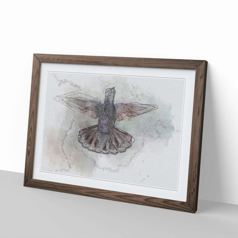 Wings of a Hummingbird in Abstract - Picture Frame Graphic Art Print on MDF, 50cm H x 76cm W x 2cm D, Walnut