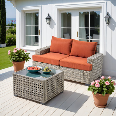 Wahkon 3 - Piece Outdoor Patio Sofa Wicker Modular Sectional Set With Lighted Coffee Table and Cushions
