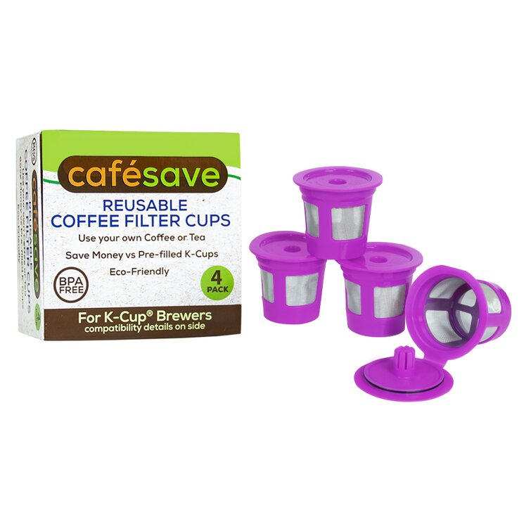 Perfect Pod Cafe-Save Reusable K-Cup Pod Coffee Filters | Refillable Pod Capsules with Built-in, Integrated Mesh Strainer, 4-Pack