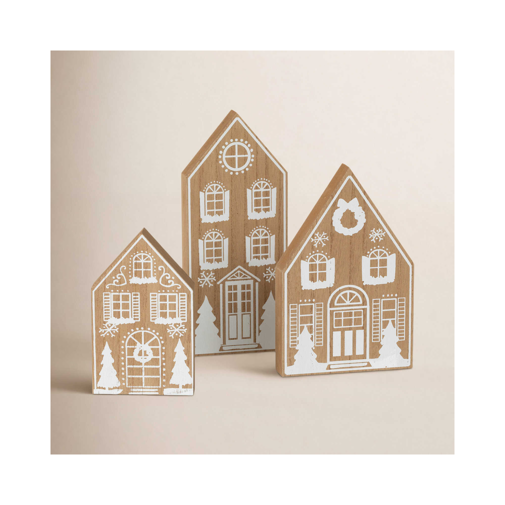 3 Piece Wood Holiday Village Set