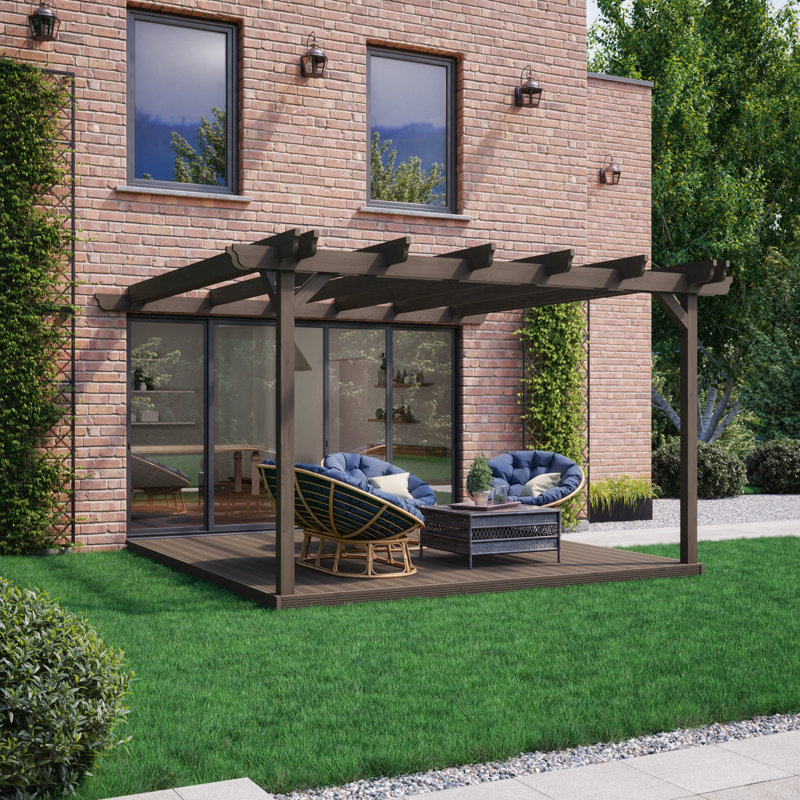 Lazara Premium Wall Mounted Pergola, 340cm H x 240cm W x 240cm D, Brown