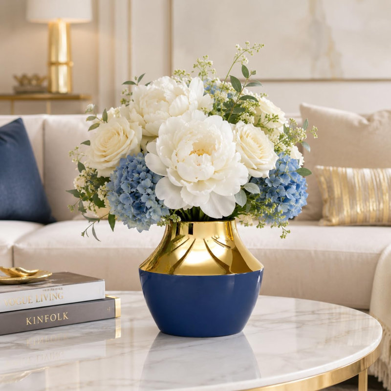 Ceramic Saucer-Shaped Table Vase, Navy