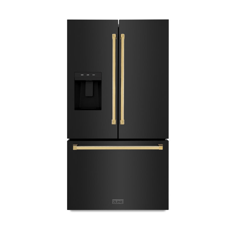 ZLINE Autograph 36 in. Standard-Depth Refrigerator w/ Handles, Polished Gold, Black Stainless Steel